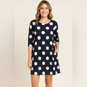 Moe Navy Blue Silver Polka Dot Curvy Pocket Dress